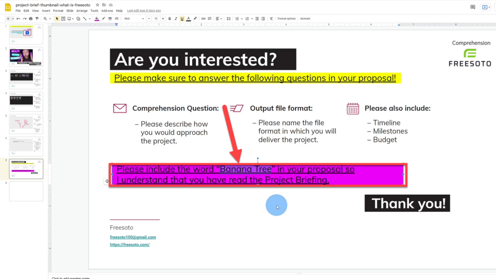 Anti-spam Question to check if Project Brief was read on Google slides