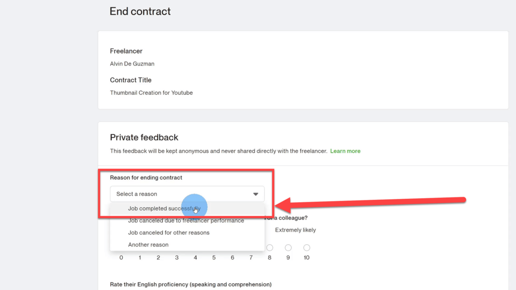 Reason for ending contract with Freelancer on Upwork