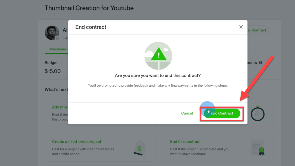 End Contract Button to confirm Cancelation of Job on Upwork