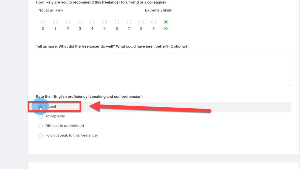 English proficiency level to select on Upwork