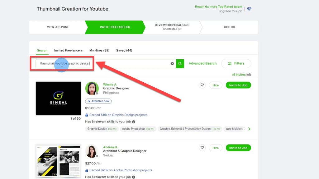 Search Bar for filtering freelancers Skills on Upwork