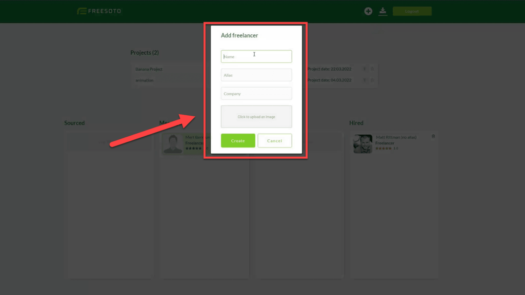 Adding a Freelancer Window in Freesoto Window for new freelancer setup in Freesoto