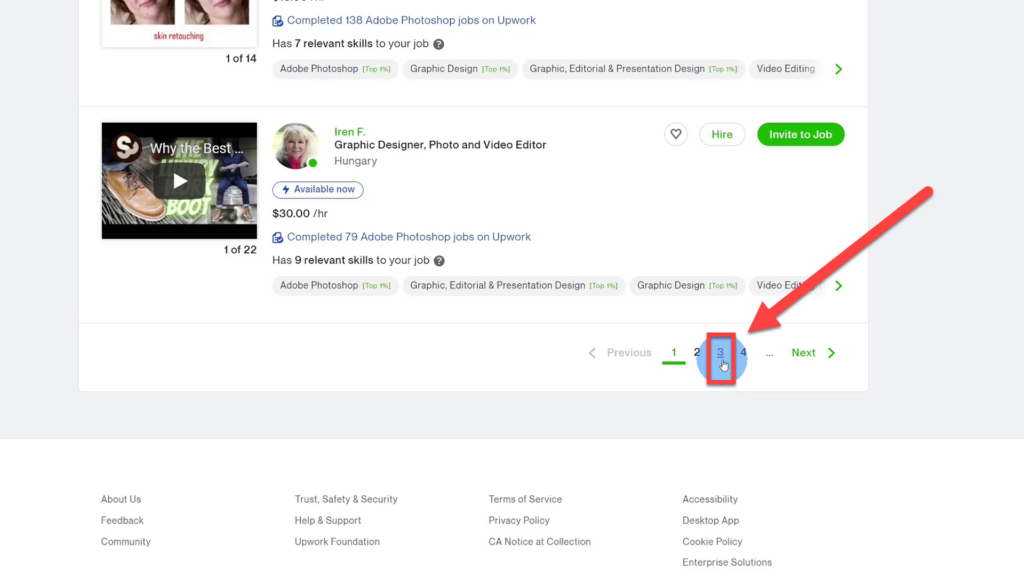 Third page of suggested Freelancer List on Upwork