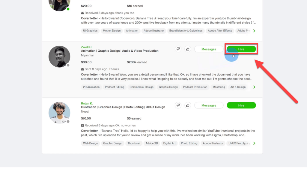 Freelancer Hire Button in Freesoto