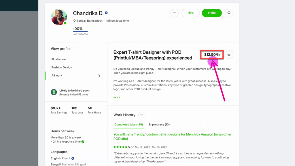 Hourly rate of Freelancer on Upwork