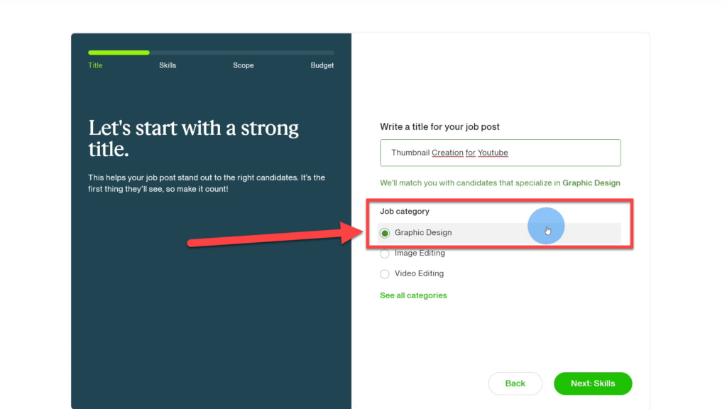Job category which gets automatically suggested by Upwork 