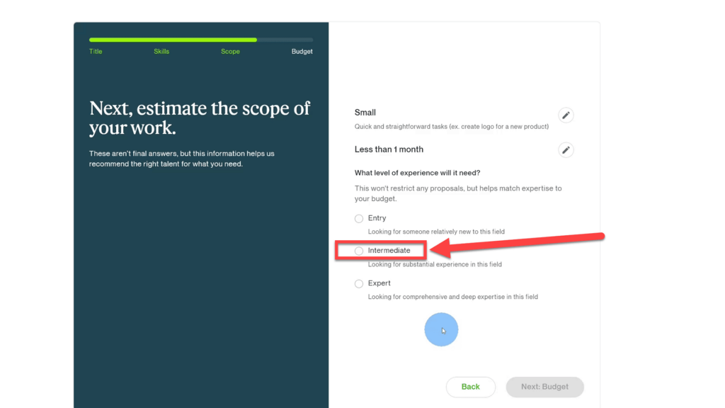 Experience level to select on Upwork