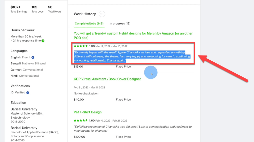 Long Client Review of Freelancer on Upwork