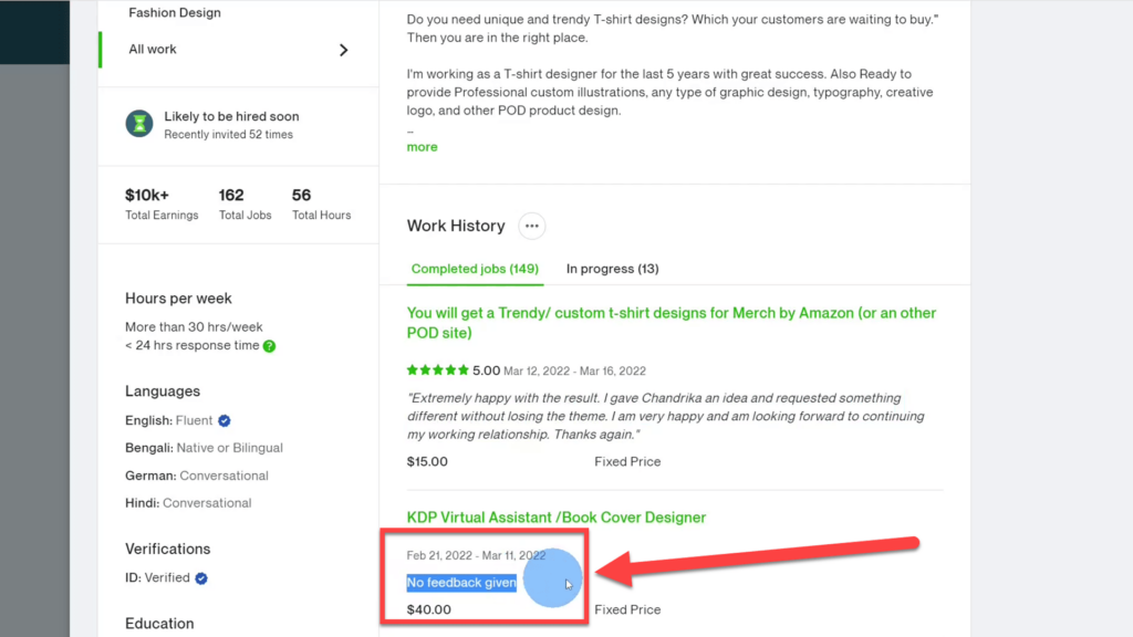 No Feedback Client review of Freelancer on Upwork
