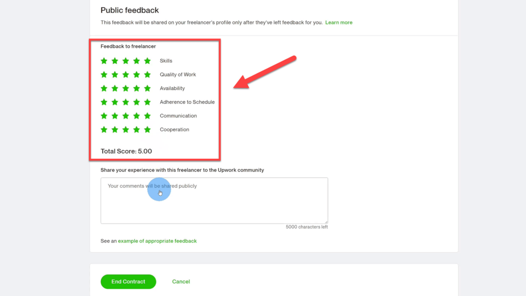 Star ratings to evaluate Freelancer on Upwork