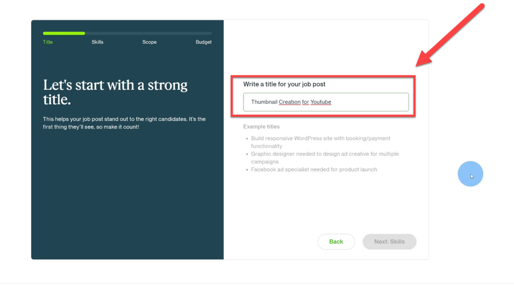project title text box on Upwork