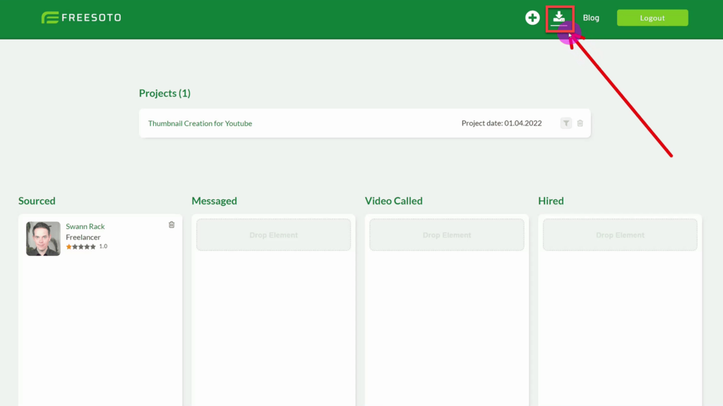 Download button for Freelancer List on Freesoto Download button in the top right corner of Freesoto