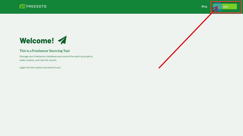 Login Button on Freesoto Login button in the top right corner of Freesoto