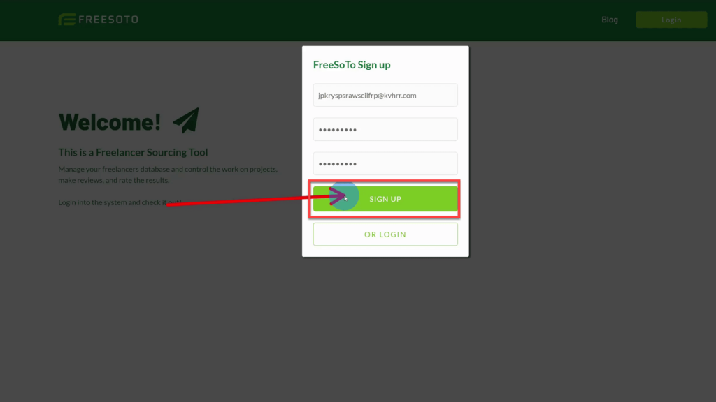 Signup button on Freesoto for account creation Signup Button on the Freesoto Login Window