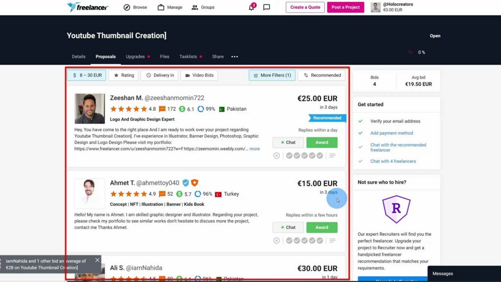 Multiple Freelancer Proposals on Freelancer.com Longer Freelancer Proposal List after posting project on freelancer.com