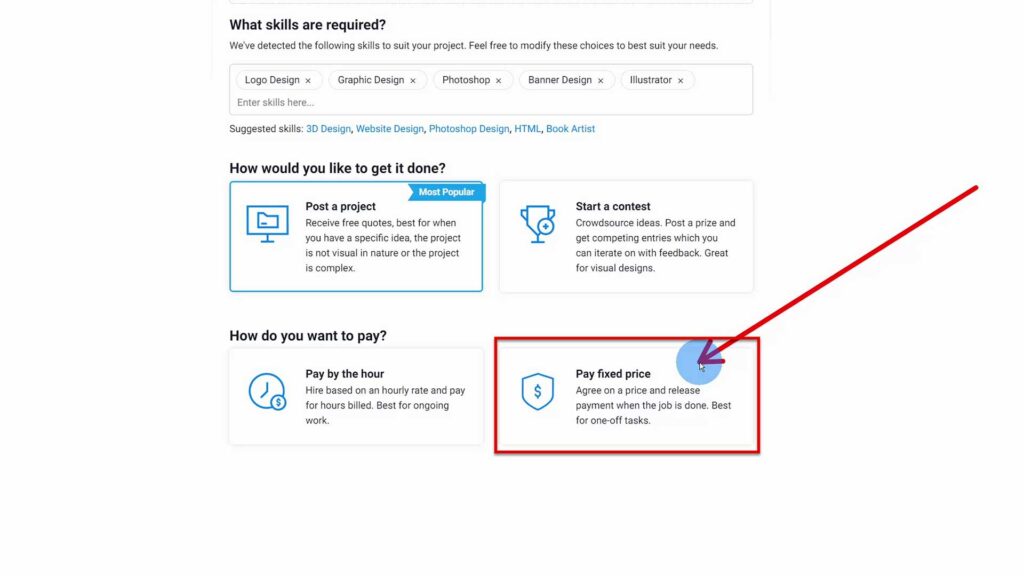 Pay a fixed price button on Freelancer.com Pay a fixed price button in the middle of the project-creation-page on freelancer.com