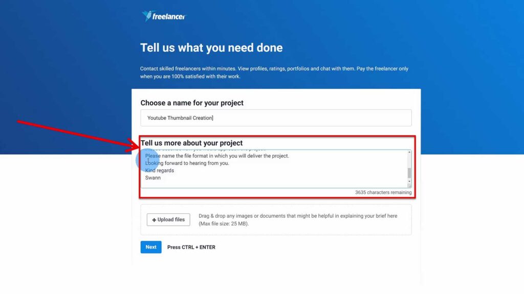 Project description on Freelancer.com Text box to write a detailed project description on freelancer.com