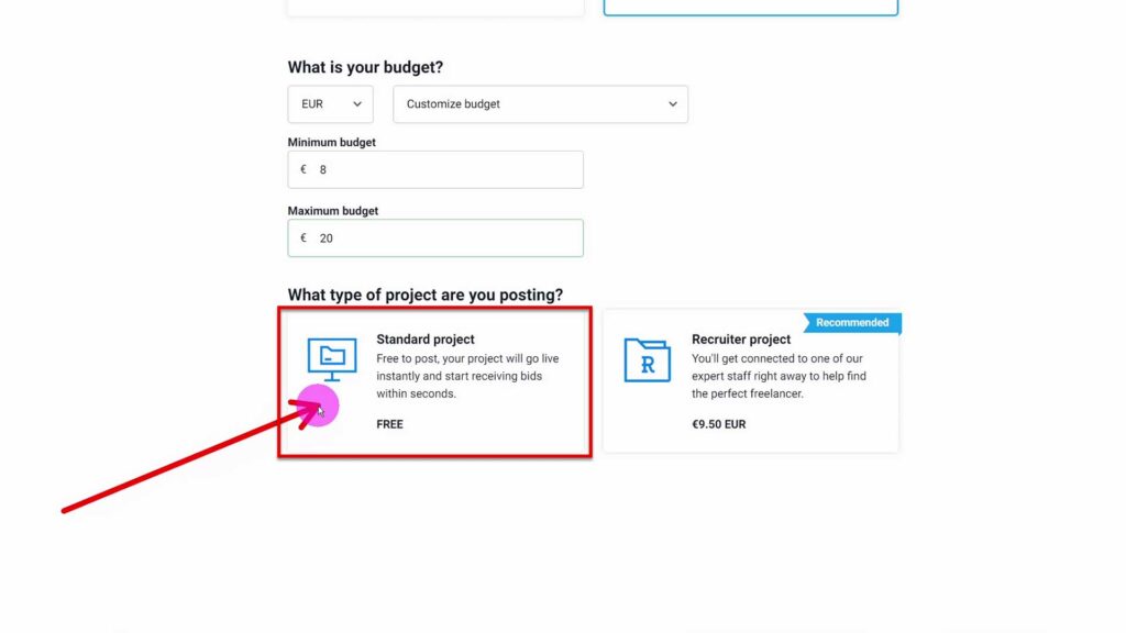 Standard Project button on Freelancer.com Standard Project button in the middle of the project-creation-page on freelancer.com