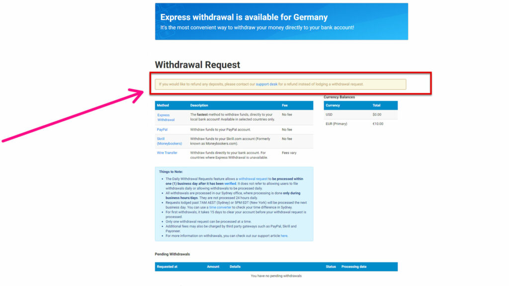 Withdrawal Request on Freelancer.com Withdrawal request page on freelancer.com