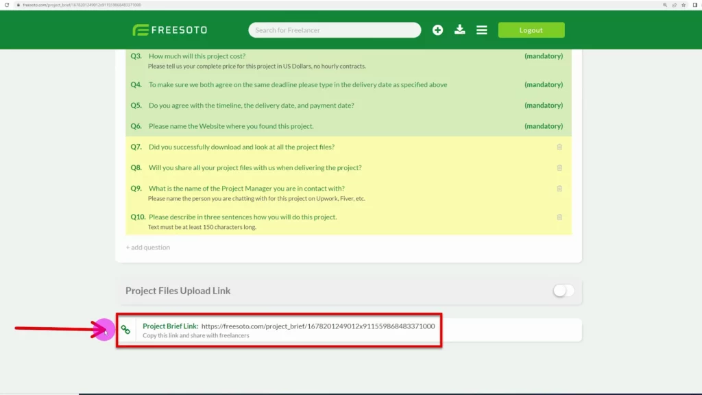Copy and share Project Brief Link Project Brief Link contains a link that can be copied and shared on multiple freelance platforms