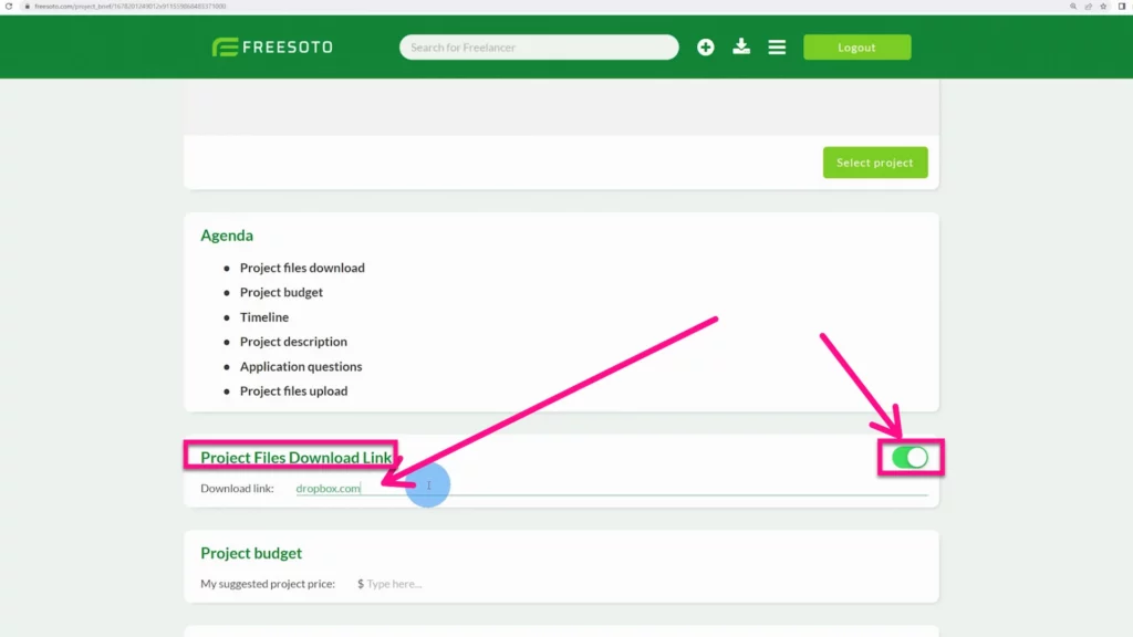 Add a download link for project files Project Files Download Link is the place where you add a link to a location where freelancers can download project files
