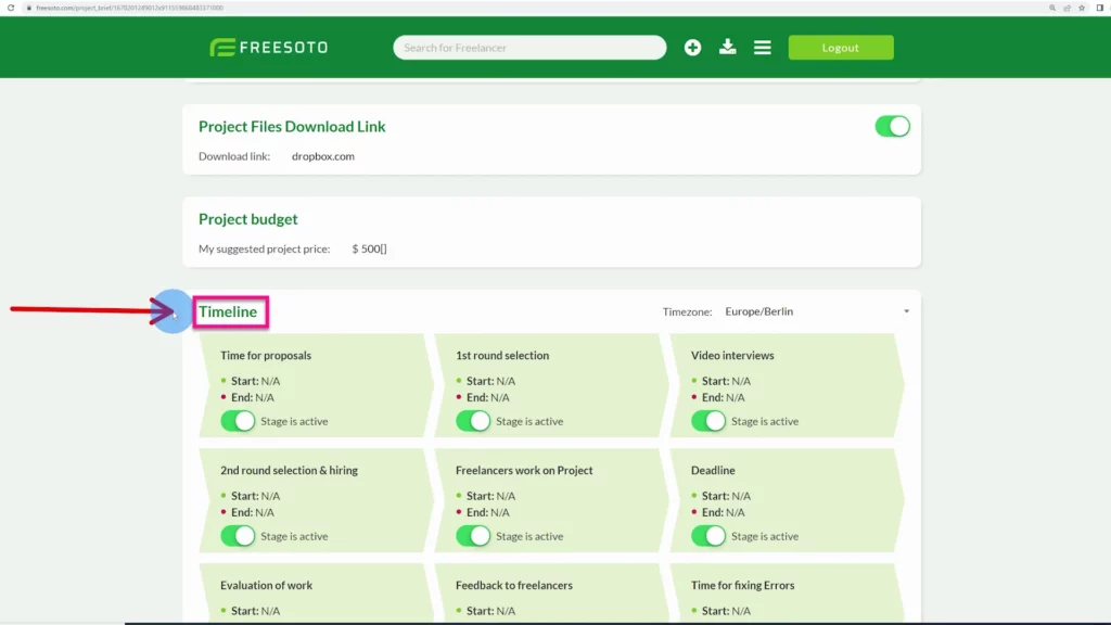 Determine the project timeline Timeline displays different stages of the project and their timeframe