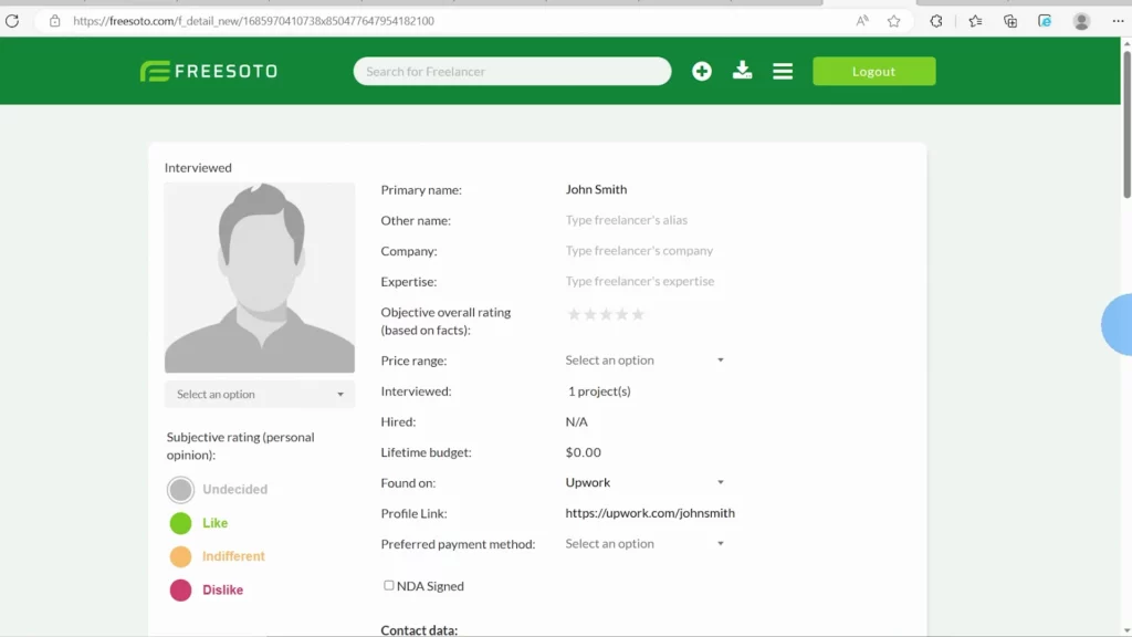 Create a freelancer card with information about a freelancer A freelancer card contains all the important information about freelancer