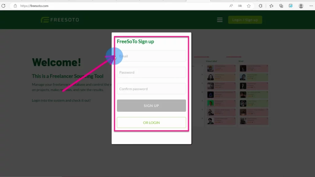 Enter your email address and password Enter your email and password, and confirm your password, to create your Freesoto account