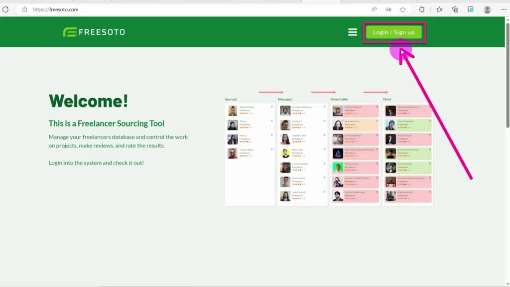 Click Log in or Sign up button There is a large Log in or Sign up button in the right corner at the top navigation bar