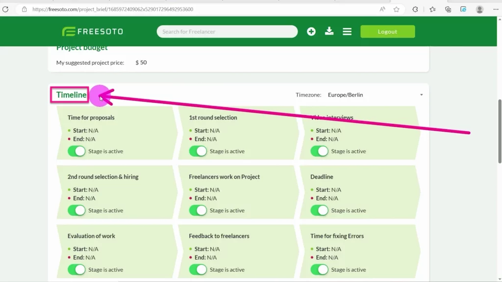 Set a timeline for your project Timeline shows different stages of the project and their timeframe