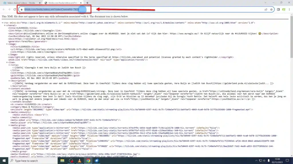 Copy the URL at the Top of the XML File URL at the top of the opened XML file