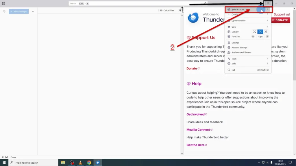Select New Account from the Burger Button Dropdown Menu New Account button you can select from the burger button dropdown menu at the top right corner of the page