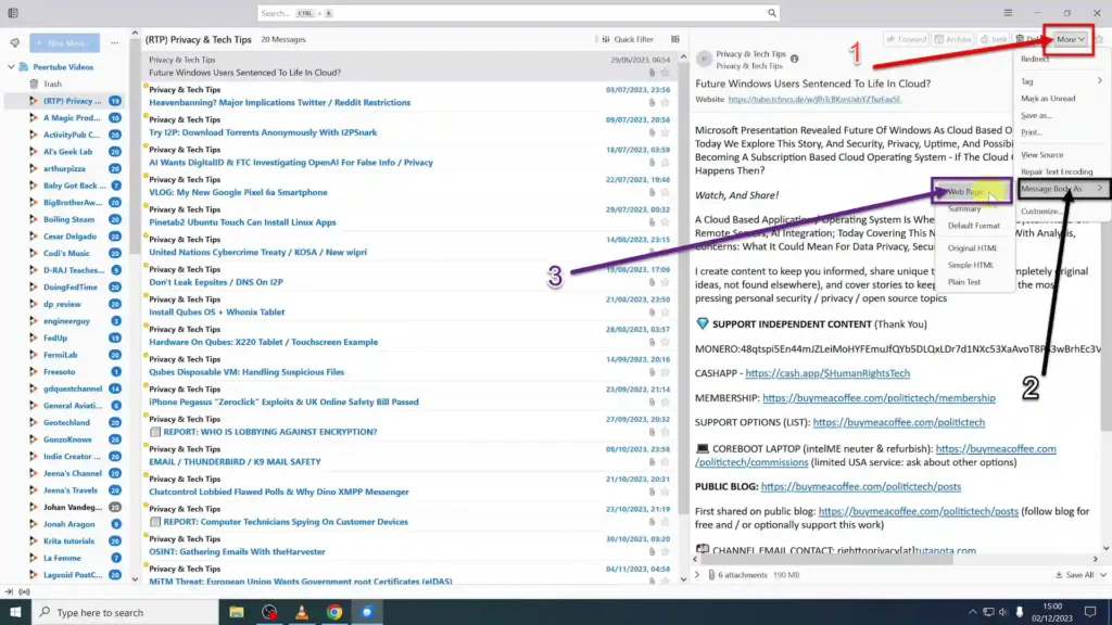 Display Message Body As a Webpage Opening More dropdown menu at the top right corner to select Display Message Body as a Web Page