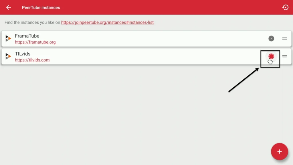 Radio Button to Activate the Chosen Instance Red radio button for activation of the chosen instance