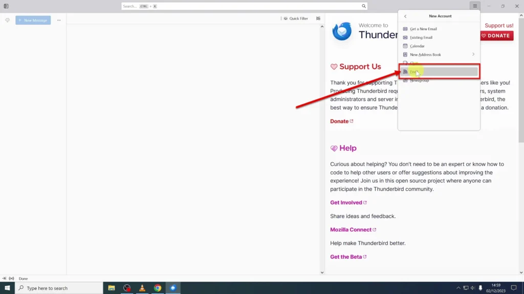 Select Feed from the New Account Menu Feed button you can select from the New Account dropdown menu at the top right corner of the page