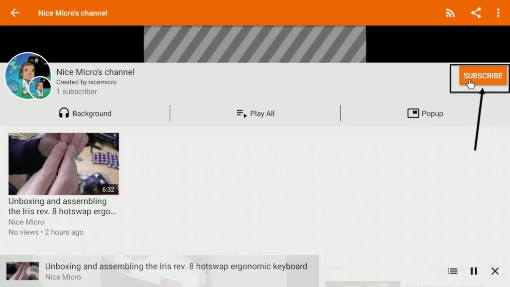 Subscribe Button for Subscribing to the Channel Orange Subscribe button at the top let corner of the page