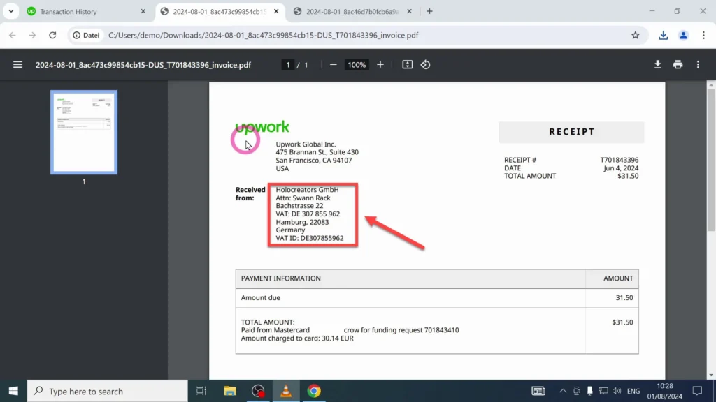 My Company's Address on the Invoice The address of your own company included in receipts for business transactions