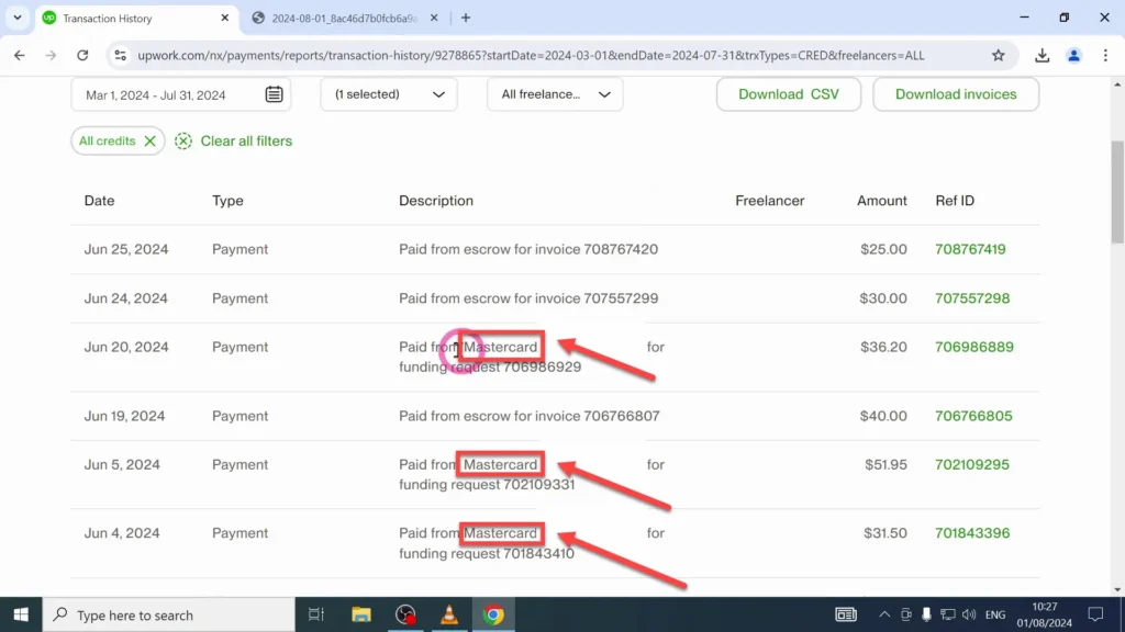 Download Everything Paid by Your Credit Card Instructions on how to download all payments made by your credit card for transactions on Upwork