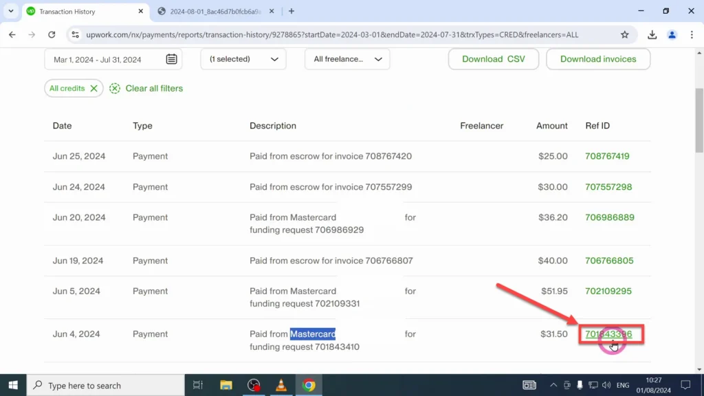 Open Receipt to See Transaction Details A clickable link to view the full details of a specific transaction
