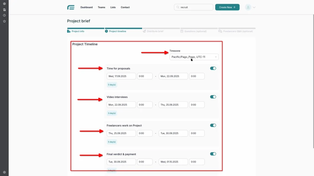 The project timeline showing key milestones, delivery dates, and payment schedule